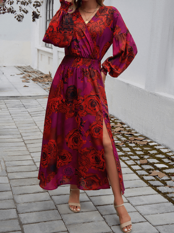 Maxi Jurk met V-hals en Bloemenprint - Maxi Dresses - Jurkjes.co