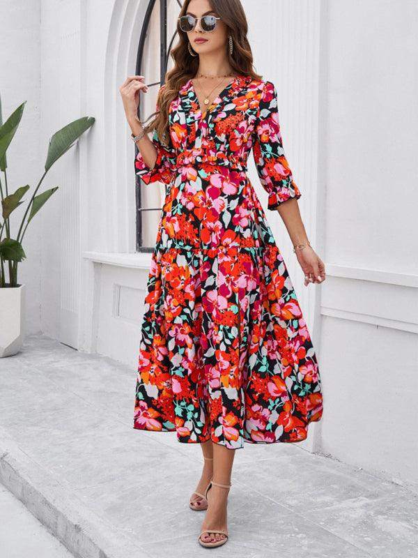 Maxi Jurk met V-hals en Bloemenprint - Maxi Dresses - Jurkjes.co