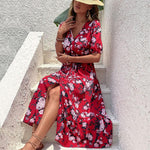 Maxi Jurk met V-hals en Bloemenprint - Maxi Dresses - Jurkjes.co