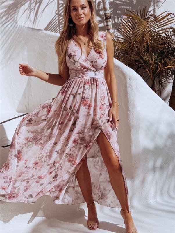 Maxi Jurk met V-hals en Bloemenprint - Maxi Dresses - Jurkjes.co
