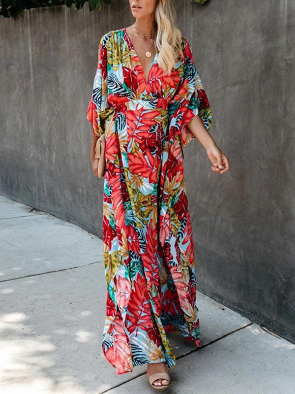 Maxi Jurk met V-hals en Bloemenprint - Maxi Dresses - Jurkjes.co