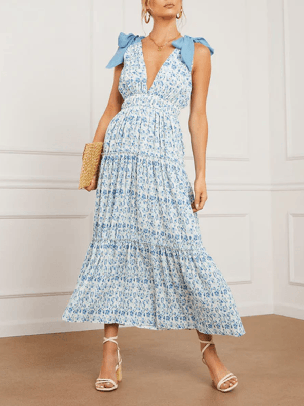 Maxi Jurk met V-hals en Bloemenprint - Maxi Dresses - Jurkjes.co