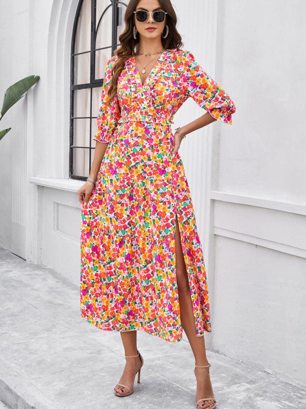 Maxi Jurk met V-hals en Bloemenprint - Maxi Dresses - Jurkjes.co