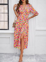 Maxi Jurk met V-hals en Bloemenprint - Maxi Dresses - Jurkjes.co