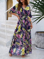Maxi Jurk met V-hals en Bloemenprint - Maxi Dresses - Jurkjes.co