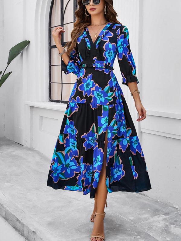 Maxi Jurk met V-hals en Bloemenprint - Maxi Dresses - Jurkjes.co
