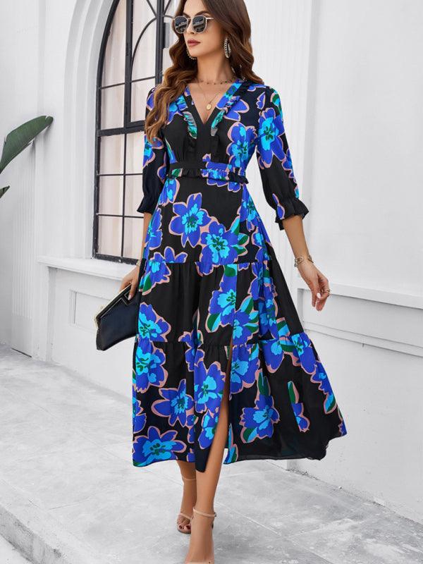 Maxi Jurk met V-hals en Bloemenprint - Maxi Dresses - Jurkjes.co