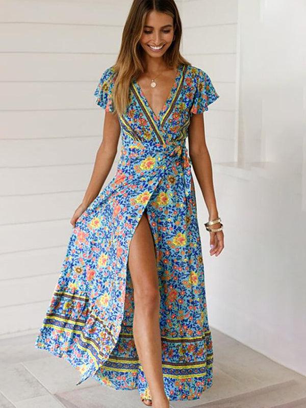 Maxi Jurk met V-hals en Bloemenprint - Maxi Dresses - Jurkjes.co