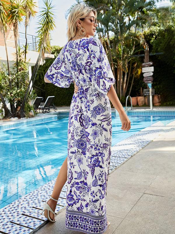 Maxi Jurk met V-hals en Bloemenprint - Maxi Dresses - Jurkjes.co