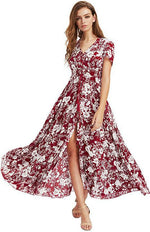 Maxi Jurk met V-hals en Bloemenprint - Maxi Dresses - Jurkjes.co