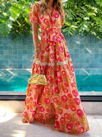 Maxi Jurk met V-hals en Bloemenprint - Maxi Dresses - Jurkjes.co