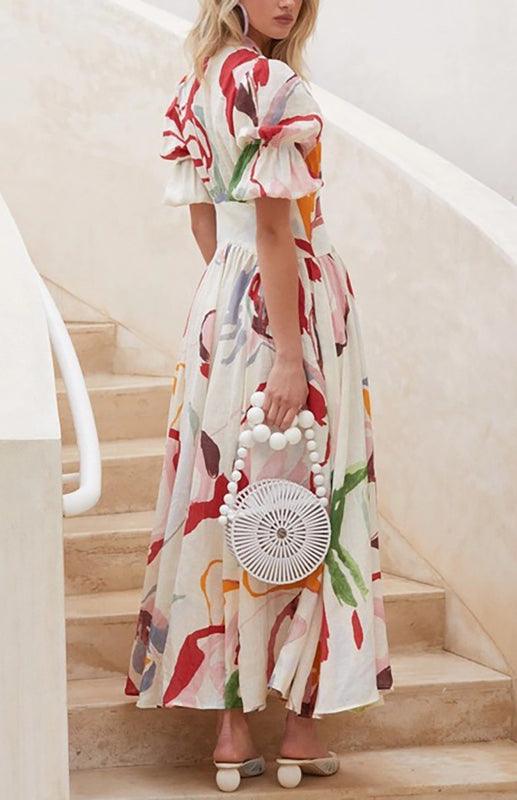 Maxi Jurk met V-hals en Bloemenprint - Maxi Dresses - Jurkjes.co