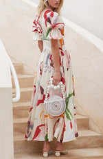 Maxi Jurk met V-hals en Bloemenprint - Maxi Dresses - Jurkjes.co