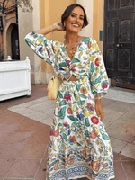 Maxi Jurk met V-hals en Bloemenprint - Maxi Dresses - Jurkjes.co