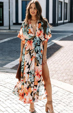 Maxi Jurk met V-hals en Bloemenprint - Maxi Dresses - Jurkjes.co