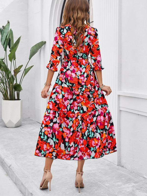 Maxi Jurk met V-hals en Bloemenprint - Maxi Dresses - Jurkjes.co