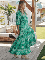 Maxi Jurk met V-hals en Bloemenprint - Maxi Dresses - Jurkjes.co