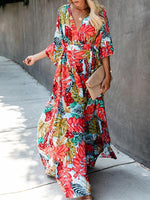 Maxi Jurk met V-hals en Bloemenprint - Maxi Dresses - Jurkjes.co