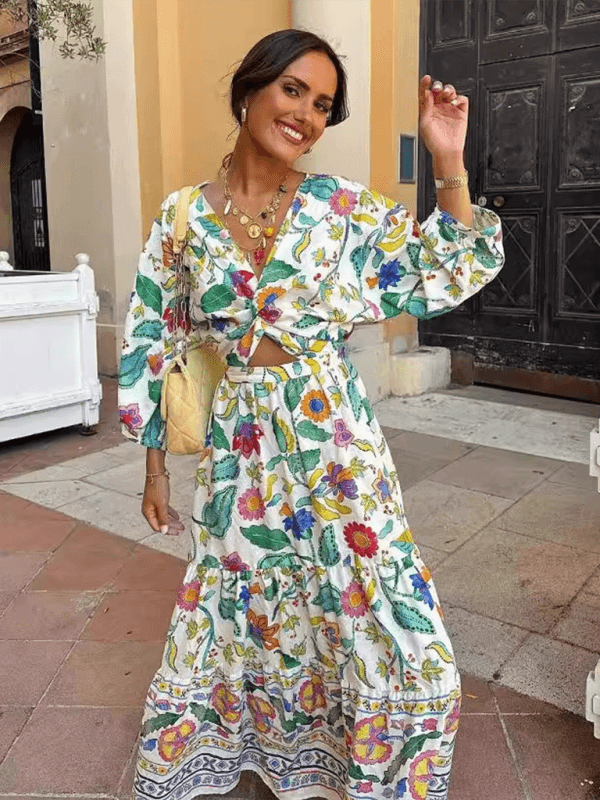 Maxi Jurk met V-hals en Bloemenprint - Maxi Dresses - Jurkjes.co