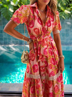 Maxi Jurk met V-hals en Bloemenprint - Maxi Dresses - Jurkjes.co