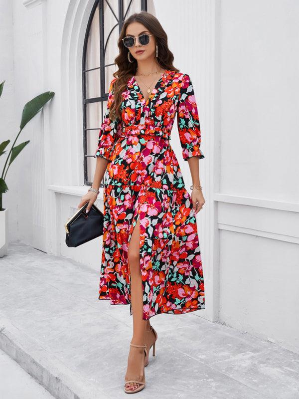 Maxi Jurk met V-hals en Bloemenprint - Maxi Dresses - Jurkjes.co