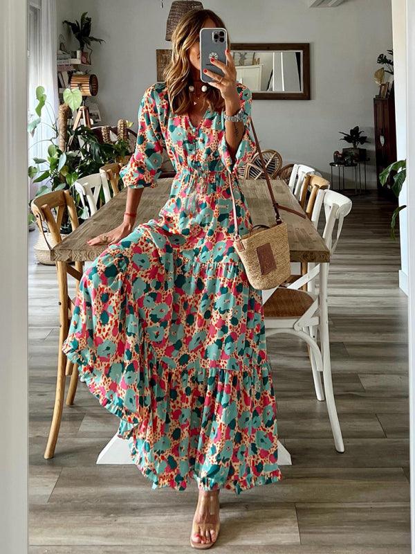 Maxi Jurk met V-hals en Bloemenprint - Maxi Dresses - Jurkjes.co