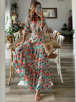 Maxi Jurk met V-hals en Bloemenprint - Maxi Dresses - Jurkjes.co