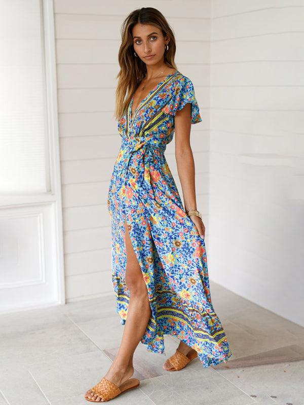 Maxi Jurk met V-hals en Bloemenprint - Maxi Dresses - Jurkjes.co
