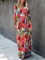 Maxi Jurk met V-hals en Bloemenprint - Maxi Dresses - Jurkjes.co