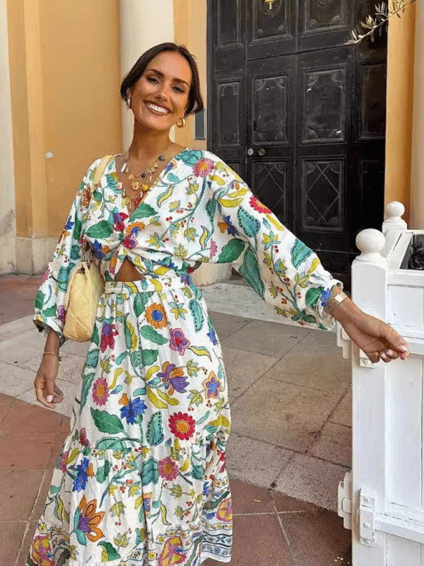 Maxi Jurk met V-hals en Bloemenprint - Maxi Dresses - Jurkjes.co