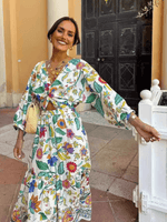 Maxi Jurk met V-hals en Bloemenprint - Maxi Dresses - Jurkjes.co