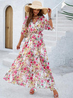 Maxi Jurk met V-hals en Bloemenprint - Maxi Dresses - Jurkjes.co