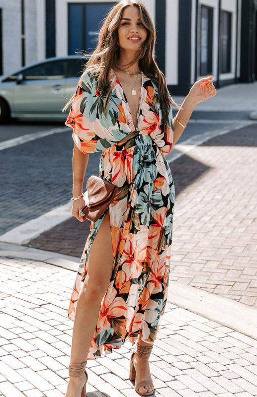 Maxi Jurk met V-hals en Bloemenprint - Maxi Dresses - Jurkjes.co