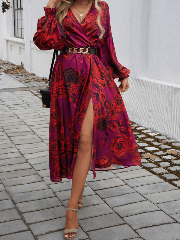 Maxi Jurk met V-hals en Bloemenprint - Maxi Dresses - Jurkjes.co