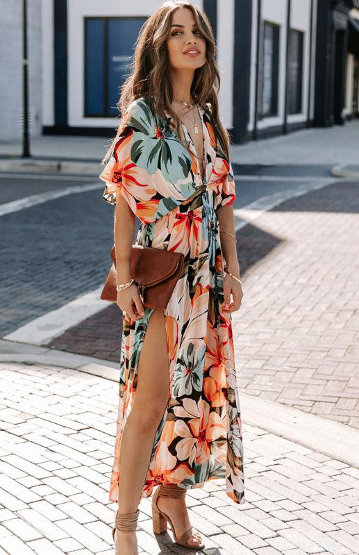 Maxi Jurk met V-hals en Bloemenprint - Maxi Dresses - Jurkjes.co