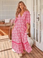 Maxi Jurk met V-hals en Bloemenprint - Maxi Dresses - Jurkjes.co