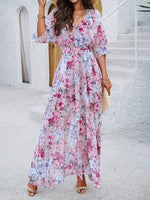 Maxi Jurk met V-hals en Bloemenprint - Maxi Dresses - Jurkjes.co