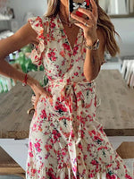 Maxi Jurk met V-hals en Bloemenprint - Maxi Dresses - Jurkjes.co