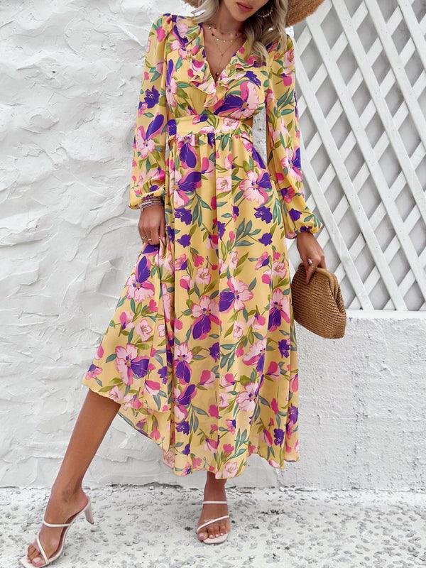 Maxi Jurk met V-hals en Bloemenprint - Maxi Dresses - Jurkjes.co