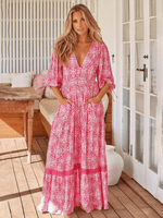 Maxi Jurk met V-hals en Bloemenprint - Maxi Dresses - Jurkjes.co