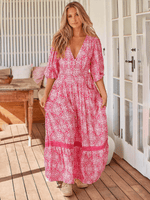 Maxi Jurk met V-hals en Bloemenprint - Maxi Dresses - Jurkjes.co