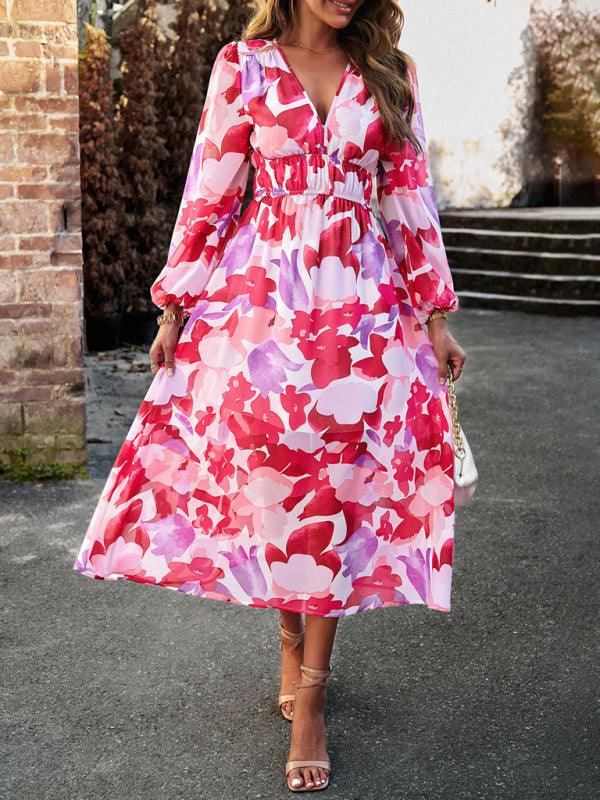 Maxi Jurk met V-hals en Bloemenprint - Midi Dresses - Jurkjes.co