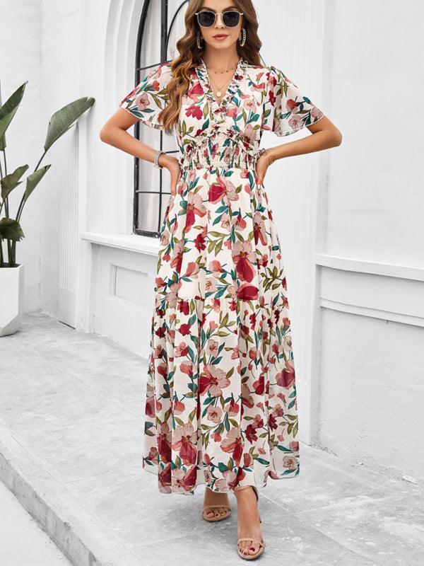 Maxi Jurk met V-hals en Bloemenprint - Midi Dresses - Jurkjes.co