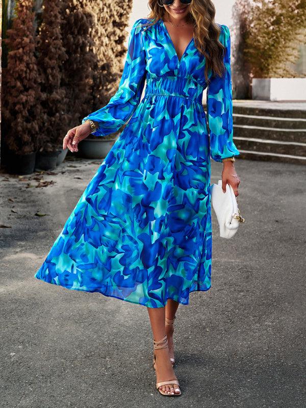 Maxi Jurk met V-hals en Bloemenprint - Midi Dresses - Jurkjes.co