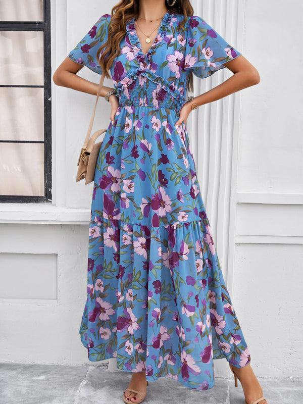 Maxi Jurk met V-hals en Bloemenprint - Midi Dresses - Jurkjes.co