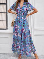 Maxi Jurk met V-hals en Bloemenprint - Midi Dresses - Jurkjes.co