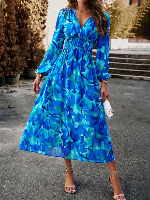 Maxi Jurk met V-hals en Bloemenprint - Midi Dresses - Jurkjes.co
