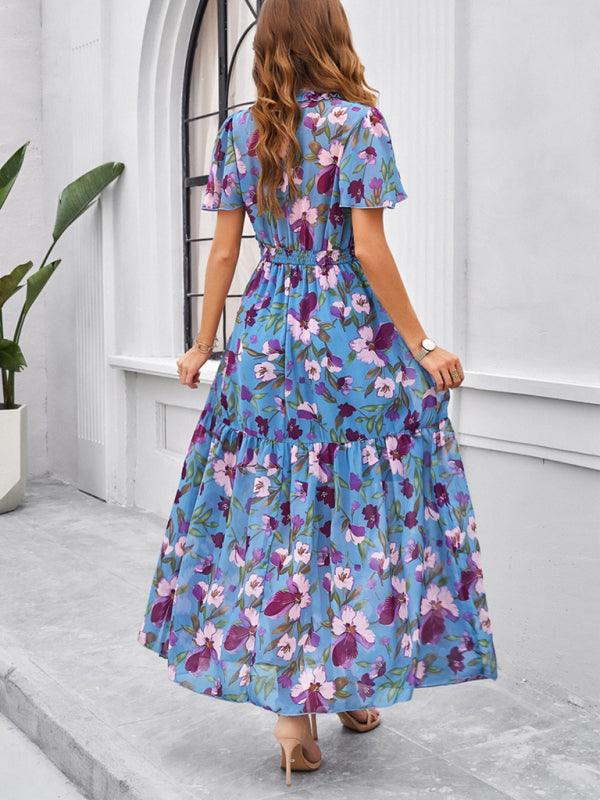 Maxi Jurk met V-hals en Bloemenprint - Midi Dresses - Jurkjes.co