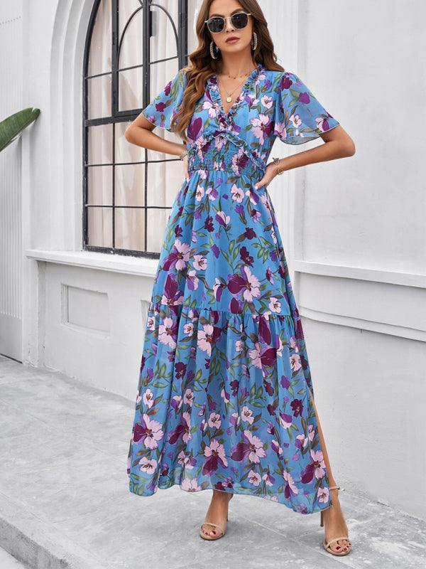 Maxi Jurk met V-hals en Bloemenprint - Midi Dresses - Jurkjes.co