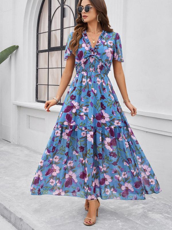 Maxi Jurk met V-hals en Bloemenprint - Midi Dresses - Jurkjes.co